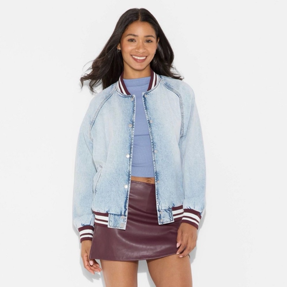 Women's Denim Varsity Jacket - Wild Fable